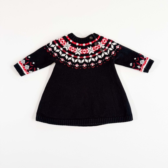Hanna Andersson Snö Happy Holiday Black & Red Fair Isle Sweater Dress 3-6 Mos - Picture 3 of 8